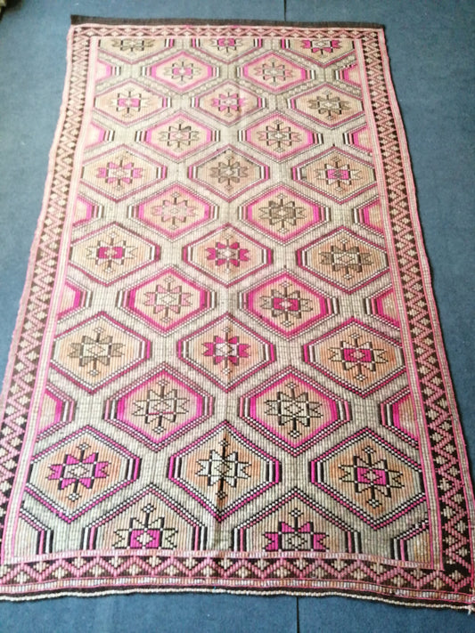 9 x 5.6 Flatwoven with Embroidery Rug TURKISH HAND MADE Rugs Vintage Turkish Rugs Oushak Rug Vintage Oushak Rug, Wool Rug