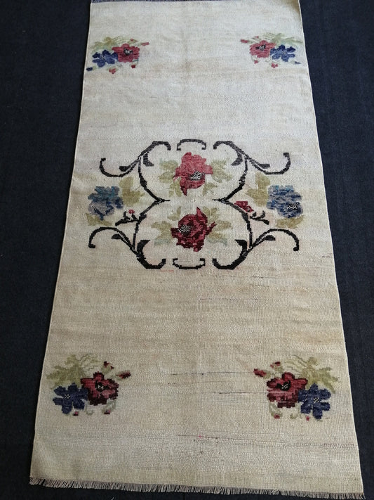 Floral OUSHAK RUG TURKISH 6.3 x 3.2 Oushak Rug Vintage Oushak Runner Rug Vintage Runner Rug Wool Hand Made Rugs Vintage Turkish Rug