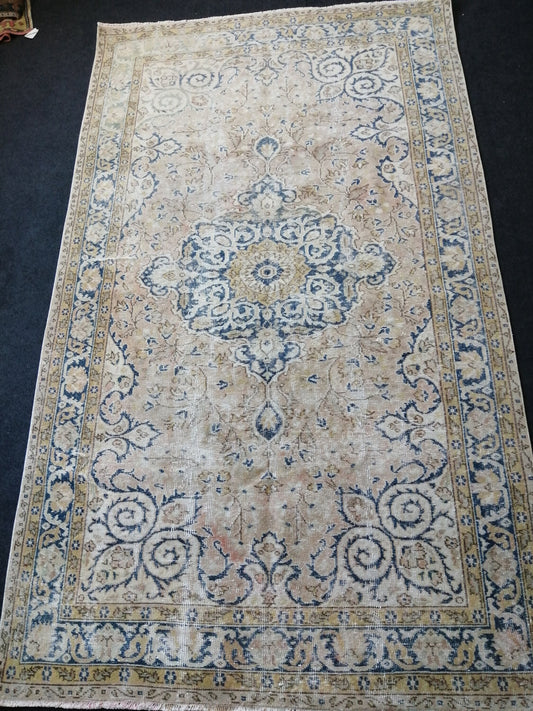 5.3 x 9 Vintage Rugs TURKISH HAND MADE Rug Muted Vintage Turkish Rugs Blue Persian Rug Turkish Oushak Rug, Vintage Oriental Rug, Wool Rug