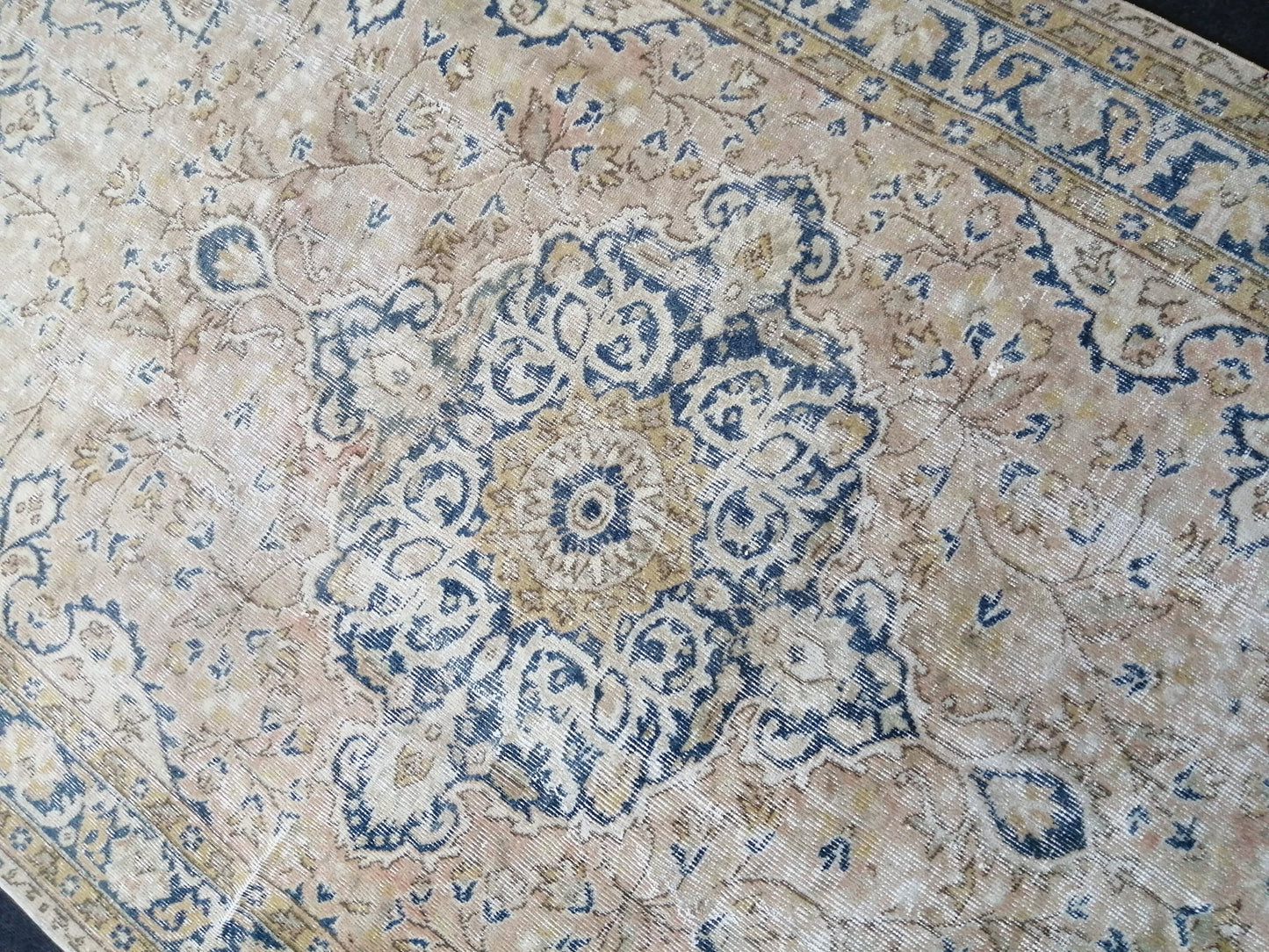 5.3 x 9 Vintage Rugs TURKISH HAND MADE Rug Muted Vintage Turkish Rugs Blue Persian Rug Turkish Oushak Rug, Vintage Oriental Rug, Wool Rug