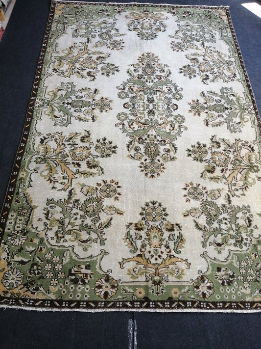 10 x 6.6 Green OUSHAK RUG TURKISH Wool Rug Hand Made Rugs Vintage Turkish Rug