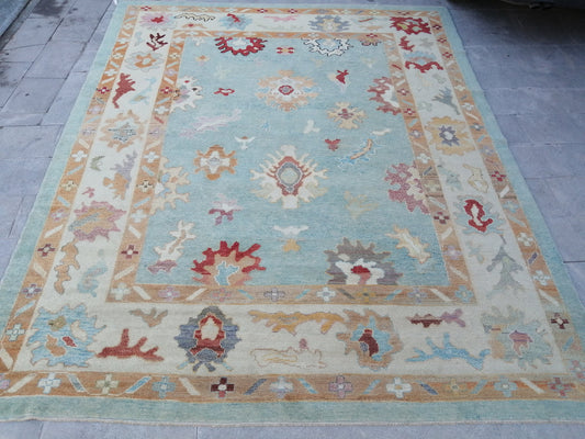 9.6 x 11.9 Blue OUSHAK RUG, TURKISH Oushak Rug, Vintage Oushak Rug, Blue Wool Oushak Rug Hand Made Rugs, Made In Turkey Oriental 10x12 rug