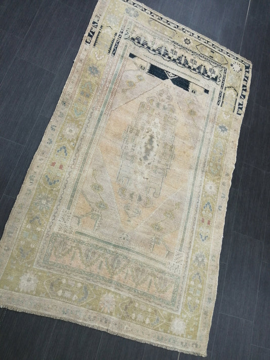6.8 x 4 Muted OUSHAK RUG TURKISH Oushak Rug Vintage Oushak Runner Rug Vintage Runner Rug Wool Oushak Rug Hand Made Rugs Vintage Turkish Rug