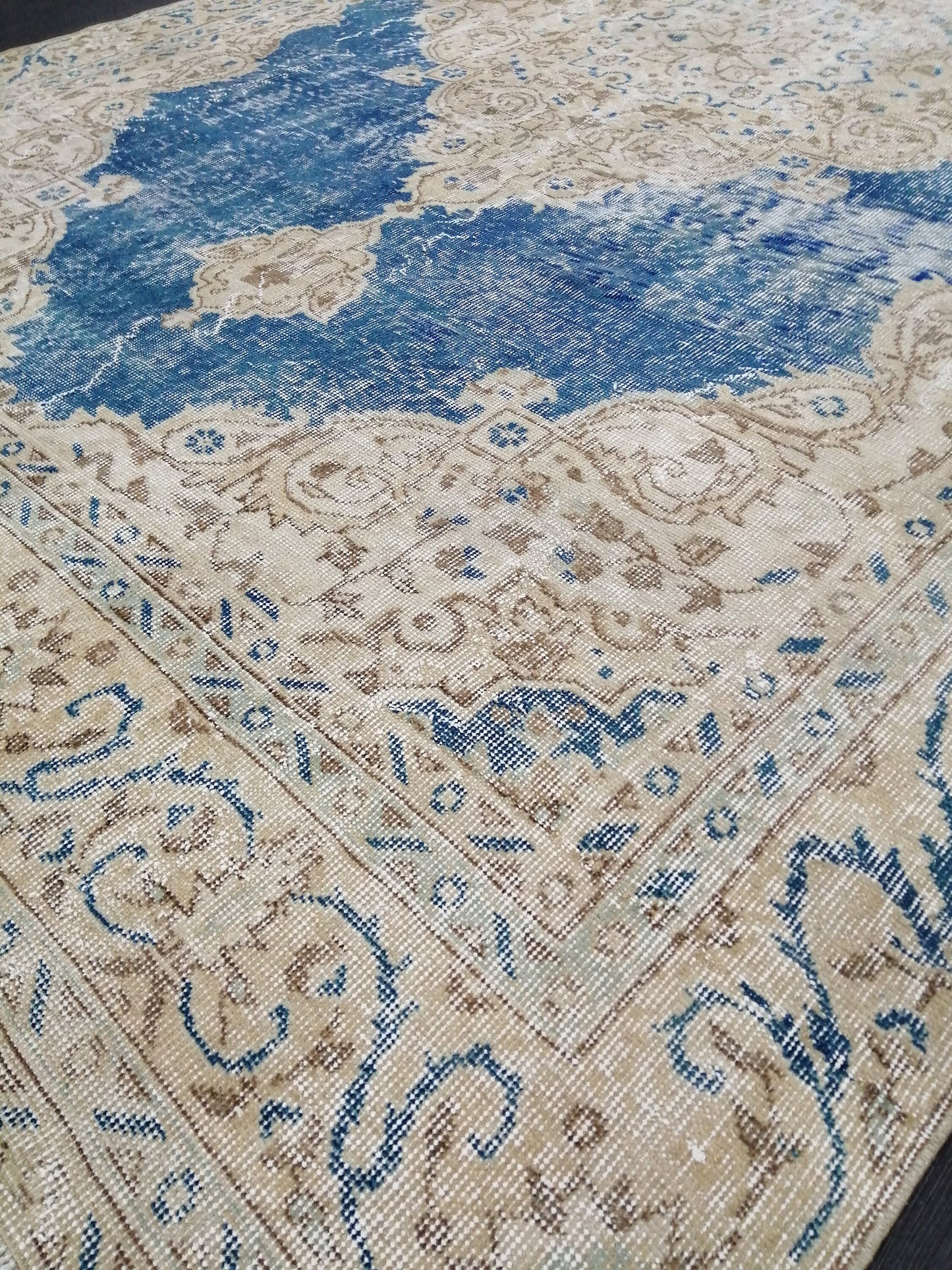 6.3 x 10.5 Denim Blue OUSHAK RUG TURKISH Oushak Rug Vintage Wool 10x6 Rug Hand Made Rugs distressed Rug