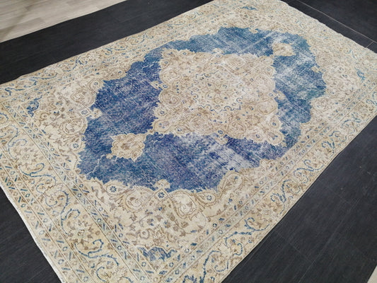 6.3 x 10.5 Denim Blue OUSHAK RUG TURKISH Oushak Rug Vintage Wool 10x6 Rug Hand Made Rugs distressed Rug
