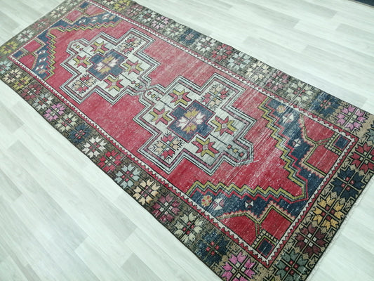 4 x 9.3 OUSHAK RUG TURKISH Oushak Rug Vintage Oushak Runner Rug Vintage Runner Rug Wool Oushak Rug Hand Made Rugs Vintage Turkish Rug