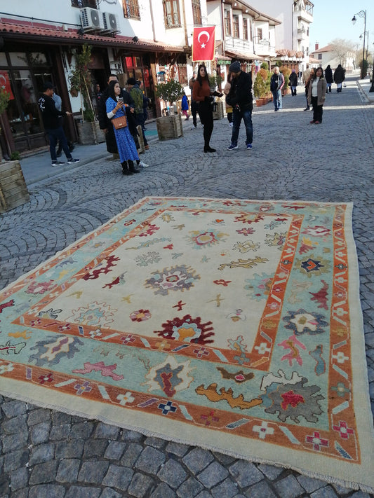 9 by 12 OUSHAK RUG TURKISH Oushak Rug Vintage Oriental Rug Wool Handmade 9x12 Rug Hand Knotte Rug Hand Made Rugs, Made In Turkey Oushak Rug