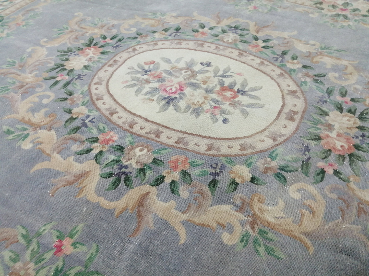 10 x 12.8 Hand Knotted Rug, Vintage LARGE Rug, Handmade Rug, Floral Rug Rustic Rug Muted Large Rug, Nepal Rug Fun Wool Rug 10x13 10x12