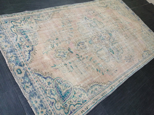 9.5 x 5.4 Distressed Rugs, Hand Made Rug, Oushak Rug, Rustic Rug, Turkish Rug, Farmhouse Rug, Vintage Rug