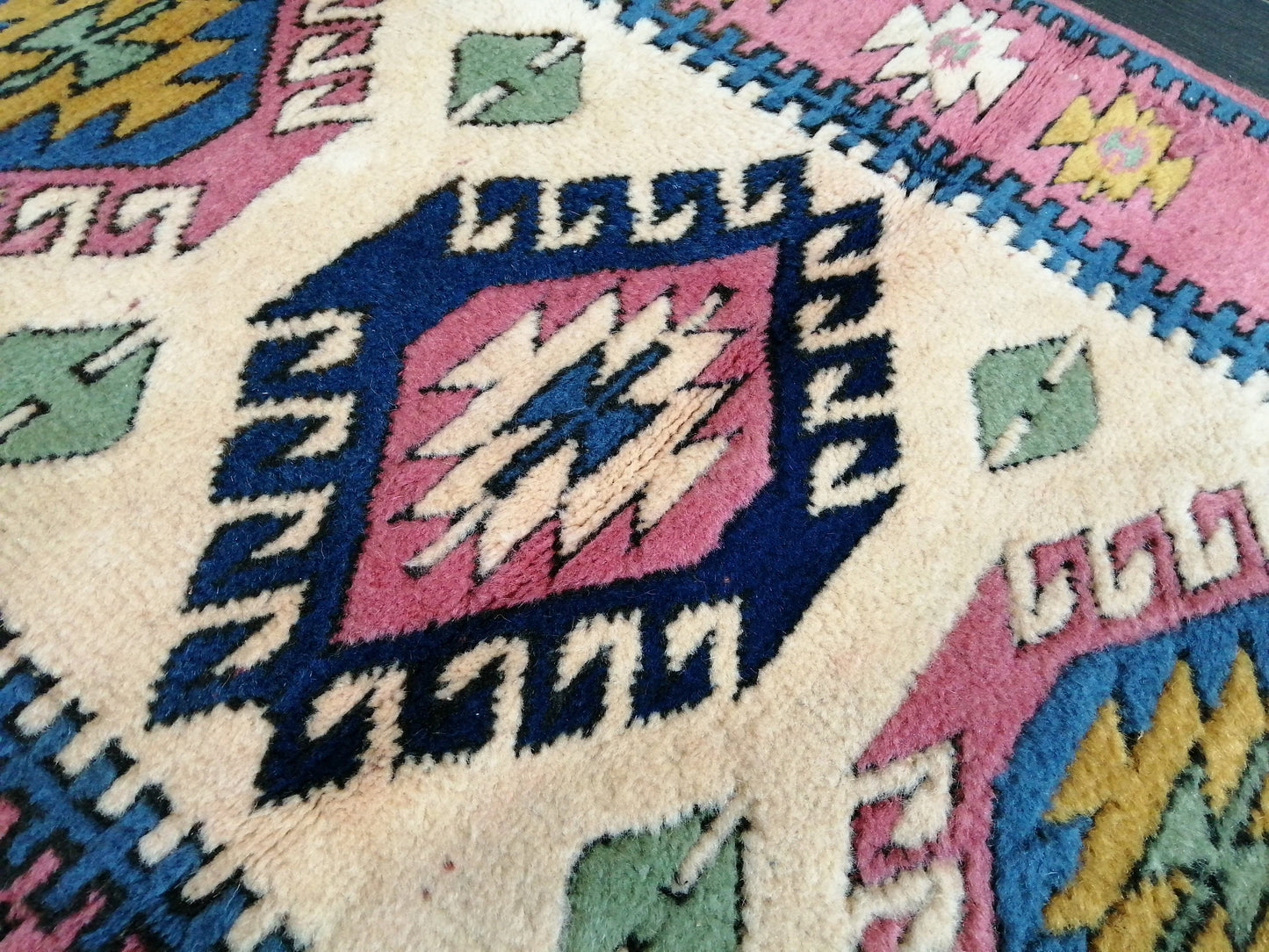 4.3X2.9 PINK AND NAVY Rug Hand Made Rug, High Pile Oushak Rug, 3x4 Boho Rug, Rug Runner, Plush Turkish Rug, Farmhouse Rug, Vintage Wool rug
