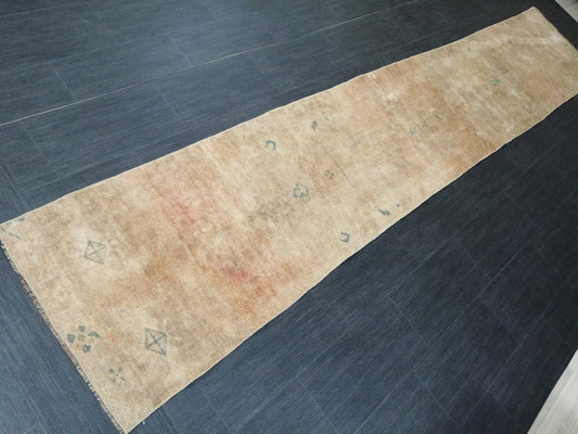 2.3 x 12.3 Muted Oushak Runner Rug Turkish Runner Rug Muted Vintage Runner Rug Washedout Hallway Runner Rug Kitchen Runner Rug Wool Runner