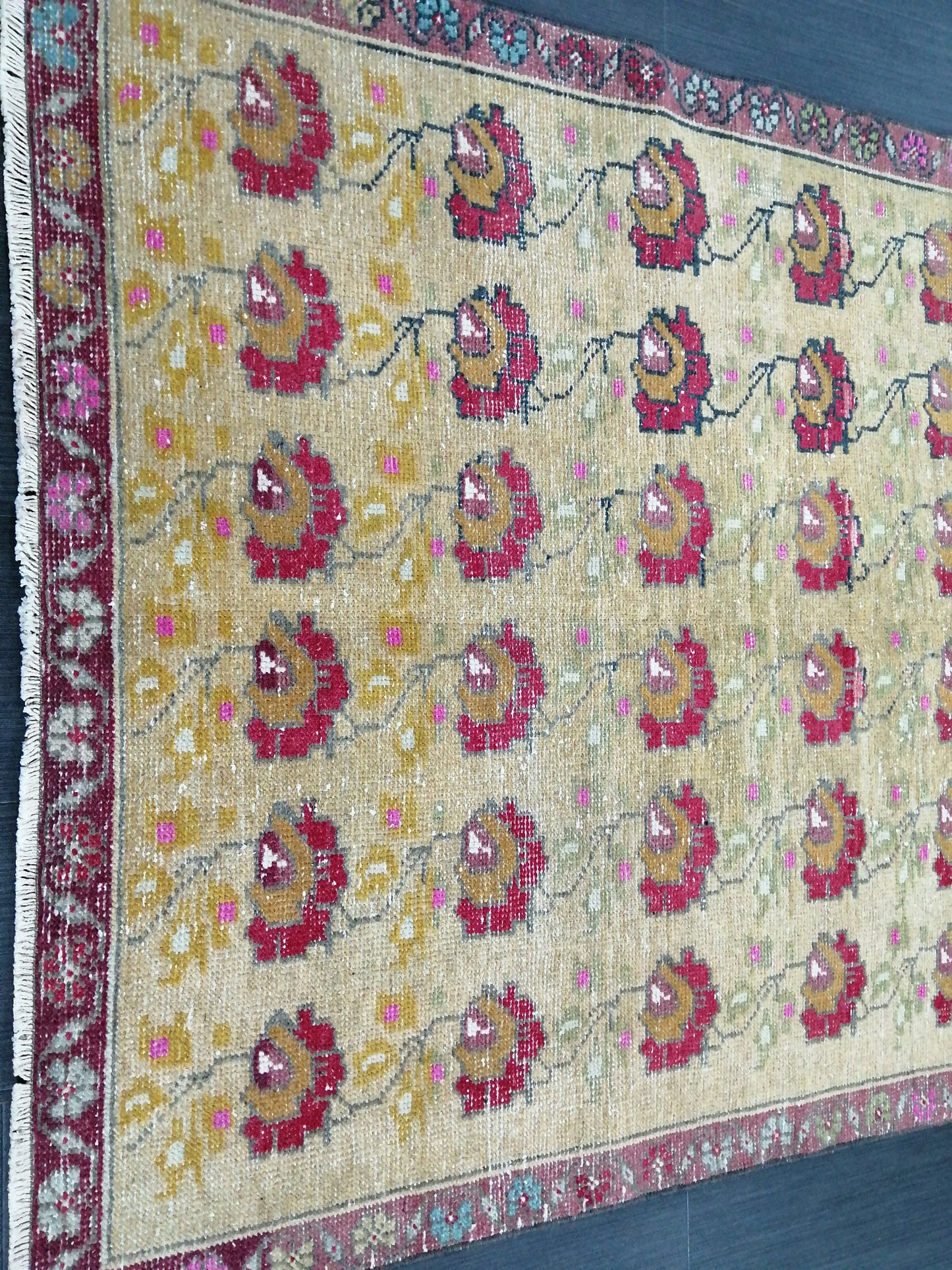 4x9 FLORAL WOOL Rugs, Hand Made Rug, Oushak Rug, Rustic Rug, Turkish Rug, Farmhouse Rug, Vintage Rug, Wool rug