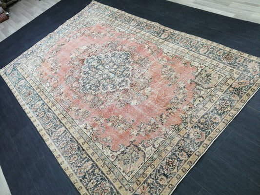 TURKISH RUG 6.4 x 9.6 Oushak Rug Vintage Oushak Rug Vintage Rug Wool Oushak Rug Hand Made Rug VintagePersian Rug Vintageturkish_rug