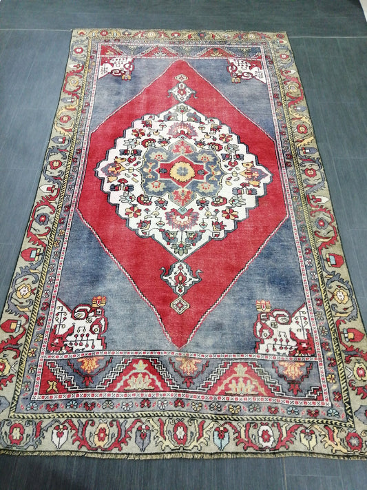 5x9 Vintage OUSHAK RUG TURKISH Wool Rug Hand Made Rugs Vintage Rug