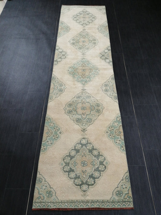 Muted Oushak Runner 10 x 2.5 Vintage Runner Rug Hallway Runner Rug Kitchen Runner Rug Wool Runner Rug Wool Oushak Rug