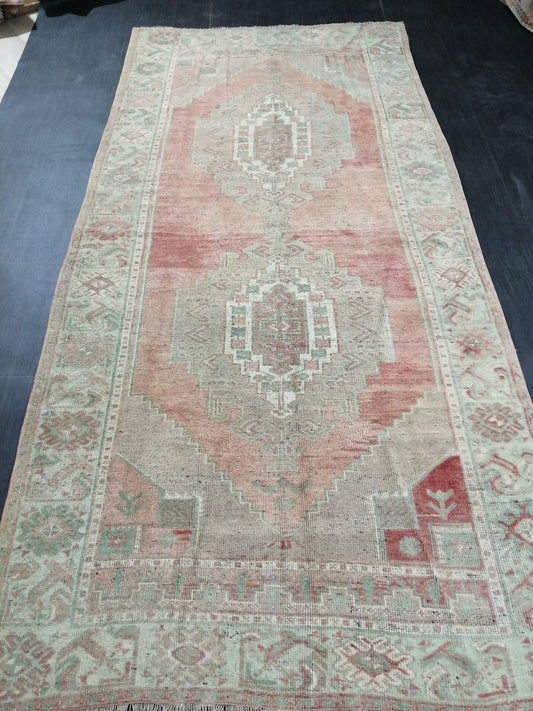 Muted Vintage Runner Rug 10.3 x 4.7 Hallway Runner Rug Kitchen Runner Rug Wool Runner Rug Wool Oushak Runner