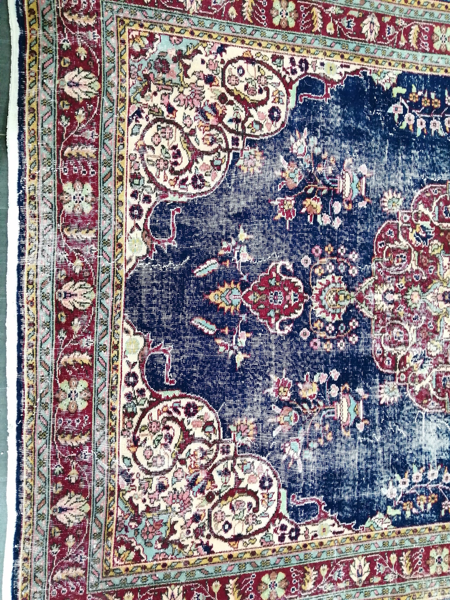 Blue Floral Rug Distressed Vintage Rug 9.9 x 6.9 Vintage Rug Wool Oushak Rug Hand Made Rugs Vintage Turkish Rug