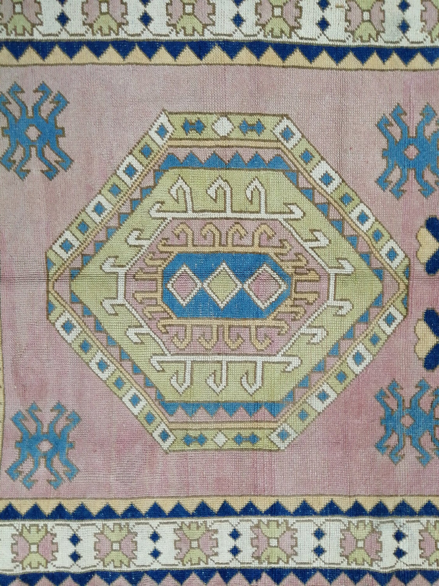 Pink and Blue Vintage RUG 9 x 6 TURKISH Rug Vintage Oushak Rug Vintage Rug Wool Oushak Rug Hand Made Rugs Vintage Turkish Rug