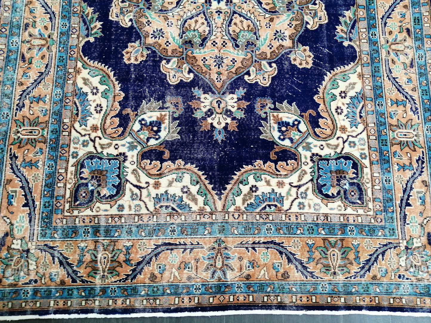 Blue Oushak Rug, 7 x 10.7 Vintage Rug, Bohemian Rug, Rug Runner, Turkish Rug, Farmhouse Rug, Blue Vintage Rug, Wool Oriental Rug
