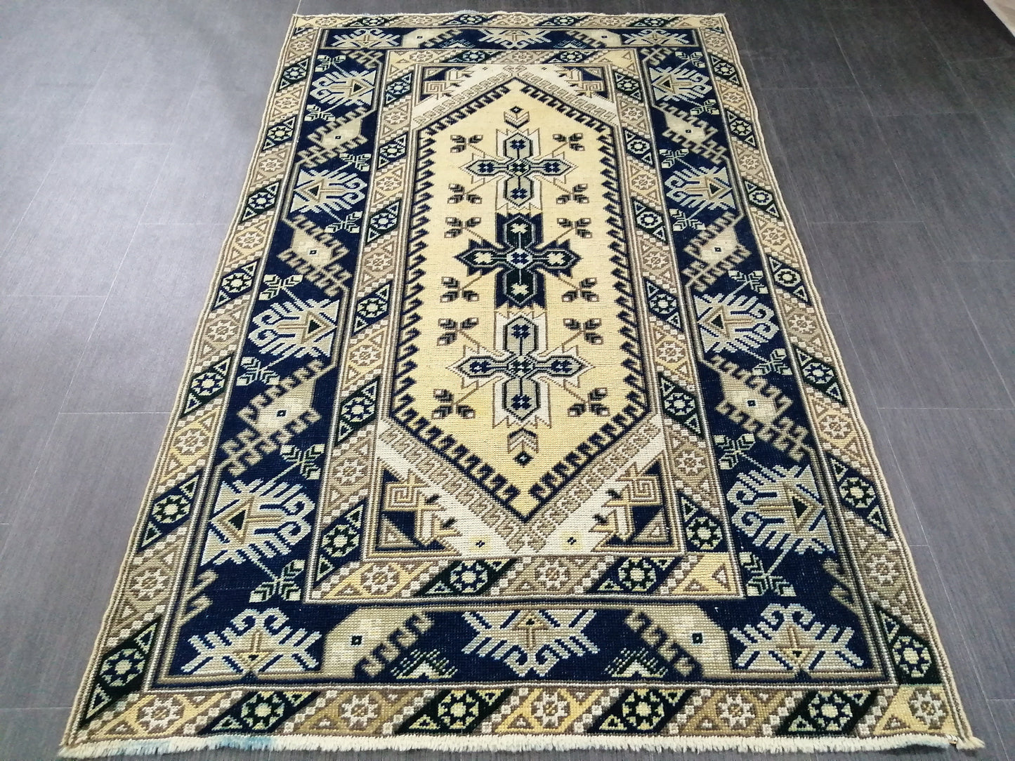 Navy Vintage Rugs 6.2 x 3.9 TURKISH HAND MADE Rugs Vintage Turkish Rugs Oushak Rug Turkish Oushak Rug, Vintage Oushak Rug, Wool Rug