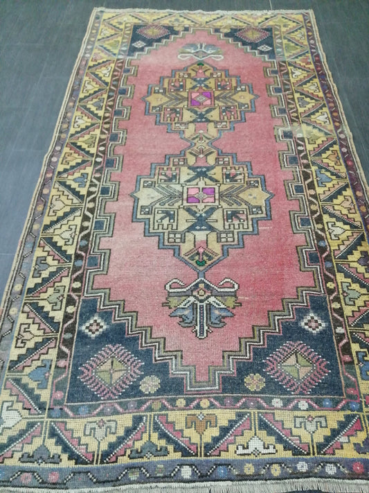 Vintage Rugs 4 x 7.4 TURKISH HAND MADE Rugs Vintage Turkish Rugs Oushak Rug Turkish Oushak Rug, Vintage Oushak Rug, Wool Rug