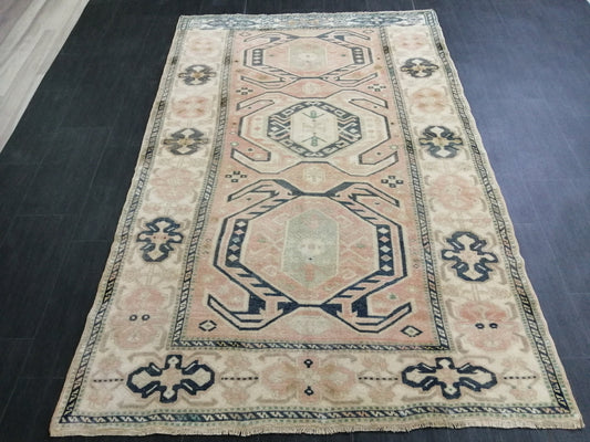Muted OUSHAK RUG 4.6 x 7.2 TURKISH Rug Vintage Rug Wool Rug Hand Made Rug