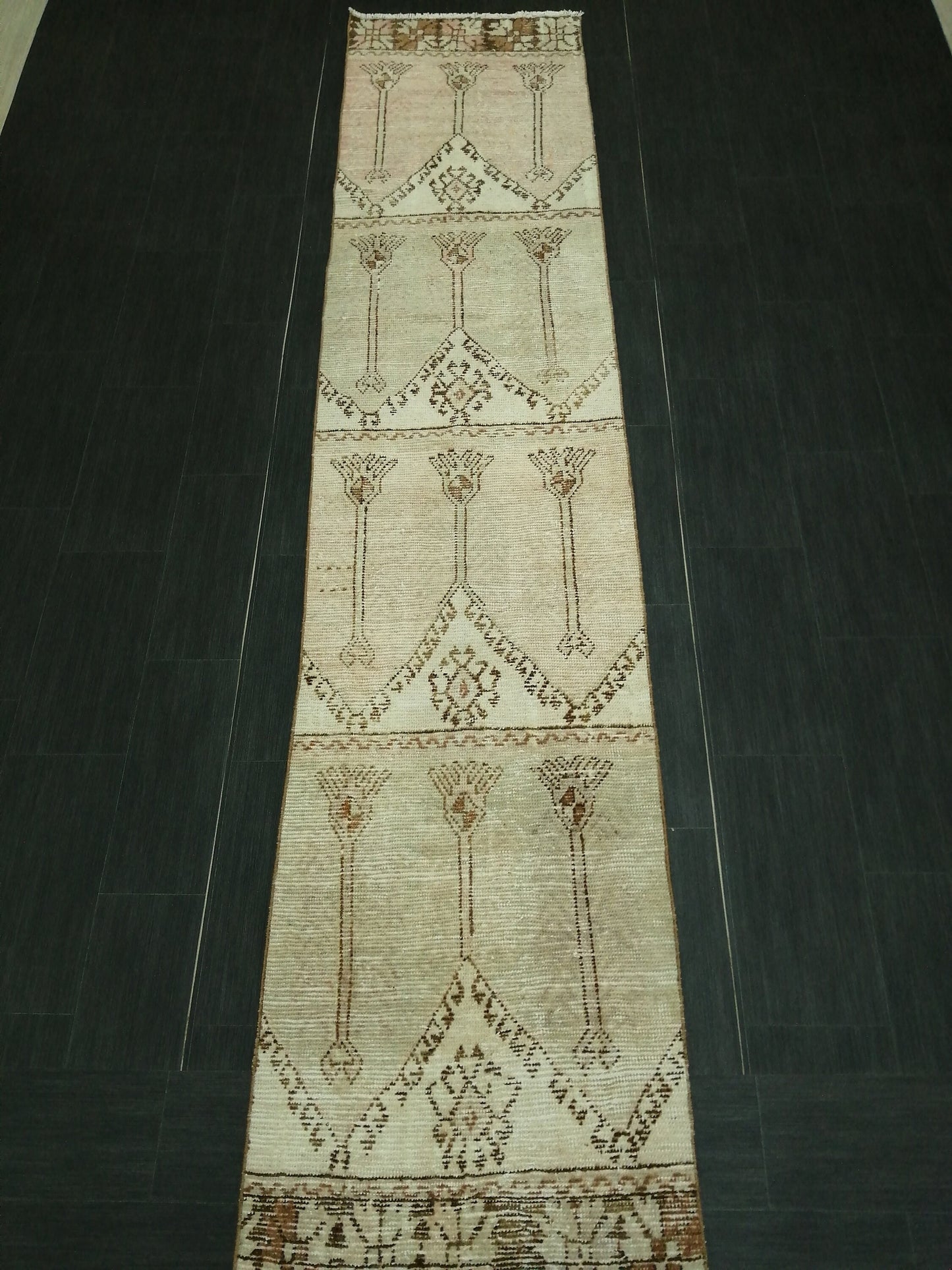 MUTED Oushak Runner Rug 2.4 x 11.6 Vintage Runner Rug Hallway Runner Rug Kitchen Runner Rug Wool Runner Rug Wool Oushak Turkish Runner Rug