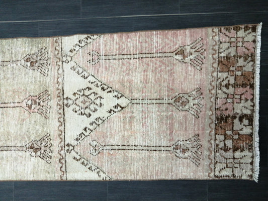 MUTED Oushak Runner Rug 2.4 x 11.6 Vintage Runner Rug Hallway Runner Rug Kitchen Runner Rug Wool Runner Rug Wool Oushak Turkish Runner Rug