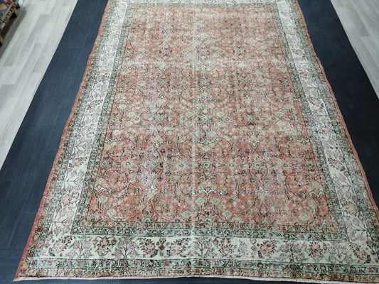 Vintage Rugs 7 x 10.4 TURKISH HAND MADE Rugs Vintage Turkish Rugs Traditional Rug, Turkish Oushak Rug, Vintage Oushak Rug, Wool Rug