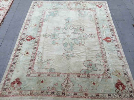 Muted OUSHAK RUG, 9.3 x 11.7 TURKISH Oushak Rug, Vintage Oushak Rug Wool Oushak Rug Hand Made Rugs, Authentic Oushak Rug