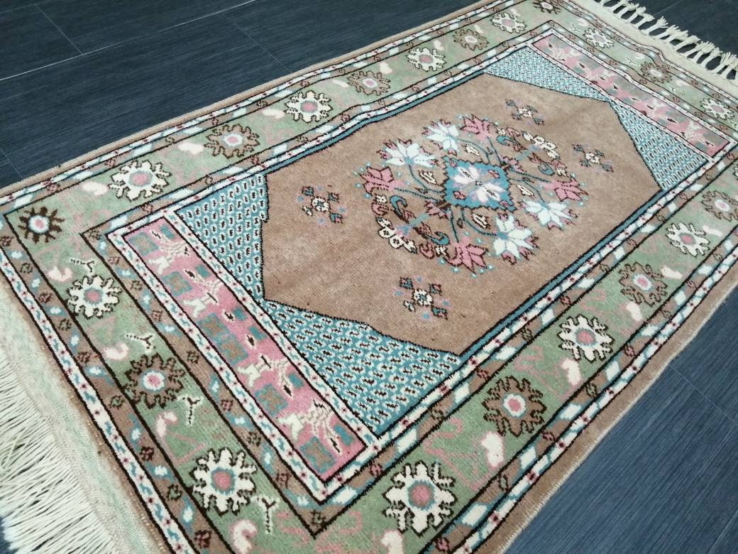 Vintage Rug 4.6 x 2.5 TURKISH HAND MADE Rugs Vintage Turkish Rugs Oushak Rug Hand Made Rug, Vintage Oushak Rug, Wool Rug
