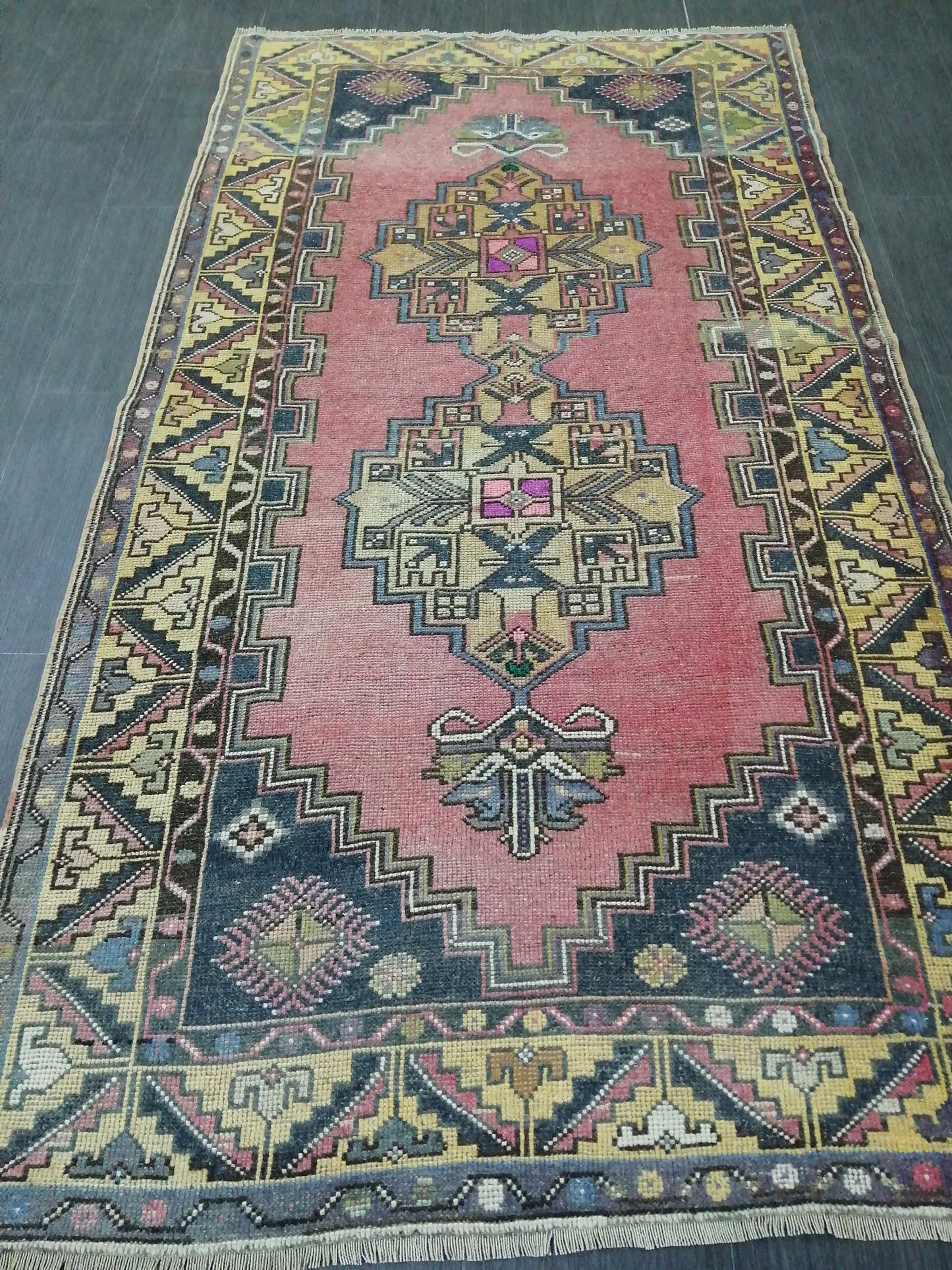 Vintage Rugs 4 x 7.4 TURKISH HAND MADE Rugs Vintage Turkish Rugs Oushak Rug Turkish Oushak Rug, Vintage Oushak Rug, Wool Rug
