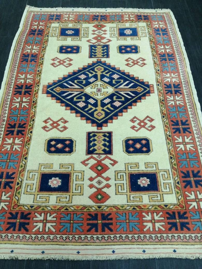 Vintage Rug 5.2 x 3.6 HAND MADE Rug Vintage Turkish Rugs Oushak Rug Hand Made Rug, Vintage Oushak Rug, Wool Rug