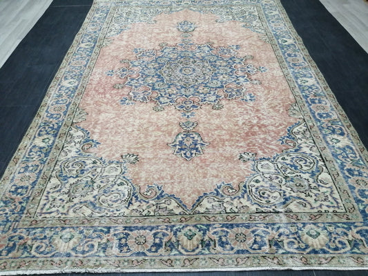 Vintage Rugs 6.3 x 9.5 TURKISH HAND MADE Rugs Vintage Turkish Rug Oriental Rug, Turkish Oushak Rug, Vintage Oushak Rug, Wool Rug