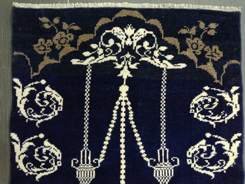 Hand Made Rug 2.3 x 3.6 Navy Vintage Rug , Wool Rug Vintage Rug Oriental Rug, Turkish Rug Hand Knotted Wool Rug