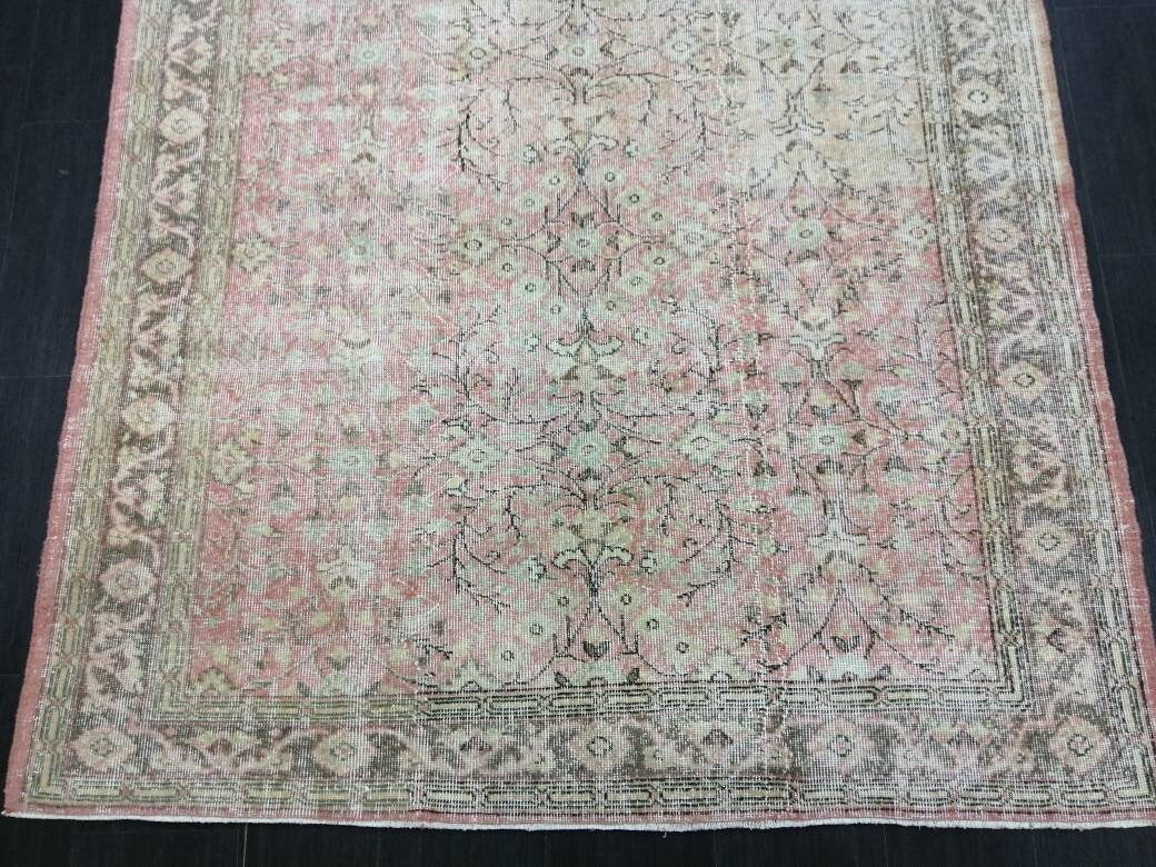 Pink Vintage RUG 9 x 5.7 TURKISH Rug Vintage Oushak Rug Vintage Rug Wool Oushak Rug Hand Made Rugs Vintage Turkish Rug 6x9 rug