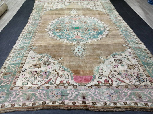 Hand Made Vintage RUG, Turkish Rug Large Area Rug, 6.7 x 10.8 VINTAGE Rug, Oushak Rug,Hand Knotted Rug, Neutral Rug Antique Rug
