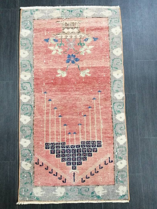 Turkish Rug 2x4 Area Rug Pastel colors Vintage Rug Hand Made Oushak Rug soft Colors Rug MUTED Rug Wool Pile Rug Rustic Rugs 2x4 carpet