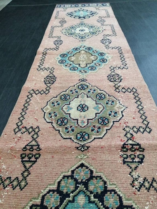 VINTAGE RUNNER Rug, Muted 10. 8 x 2.6 Vintage Turkish Runner Rug, Oushak Runner Rug, Hand woven Rug, Oriental runner Rug 2.6 x 11 Runner
