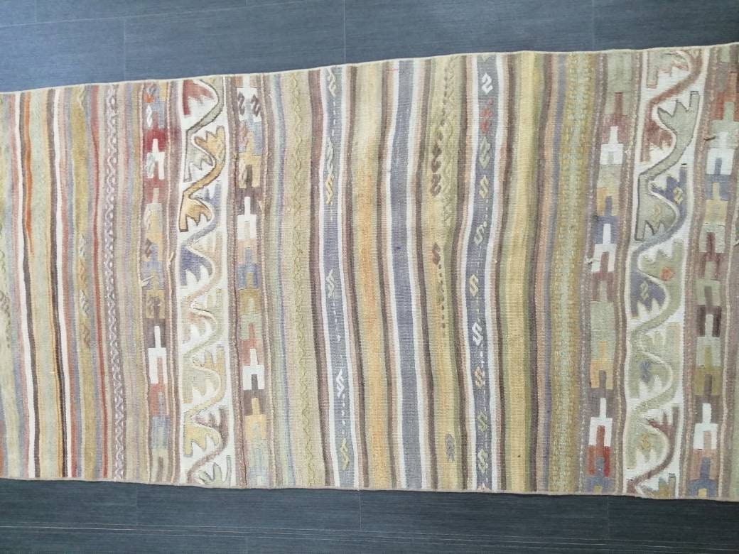 Vintage Runner rug 2.9 x 15.4 Flat woven Runner Kilim Rug With Embroidery XL Oriental Runner Carpet, Vintage Kilim Rug Wool 3x16 Carpet Rug