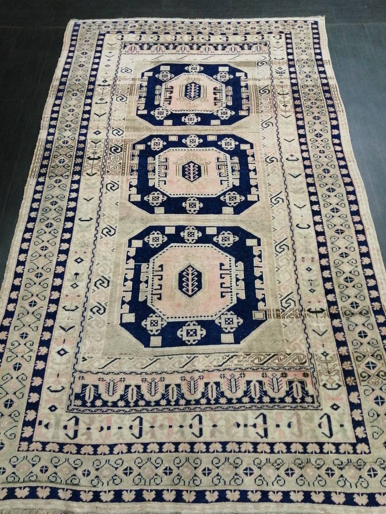 Vintage Rug, 5.7 x 9.7 Rug, Turkish Rugs, Hand Made Rug, Persian Rug Turkish Rug, 5x10 Rug, Vintage Rug Pink and Navy Oriental Rug 6x10