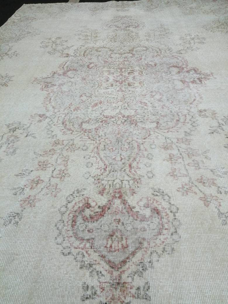 Oriental Rug 7x11 Vintage Turkish Rug Oushak Rug Turkish Rug, Distressed Persian Rug, Distressed Wool large Neutral Rug 11 x 7