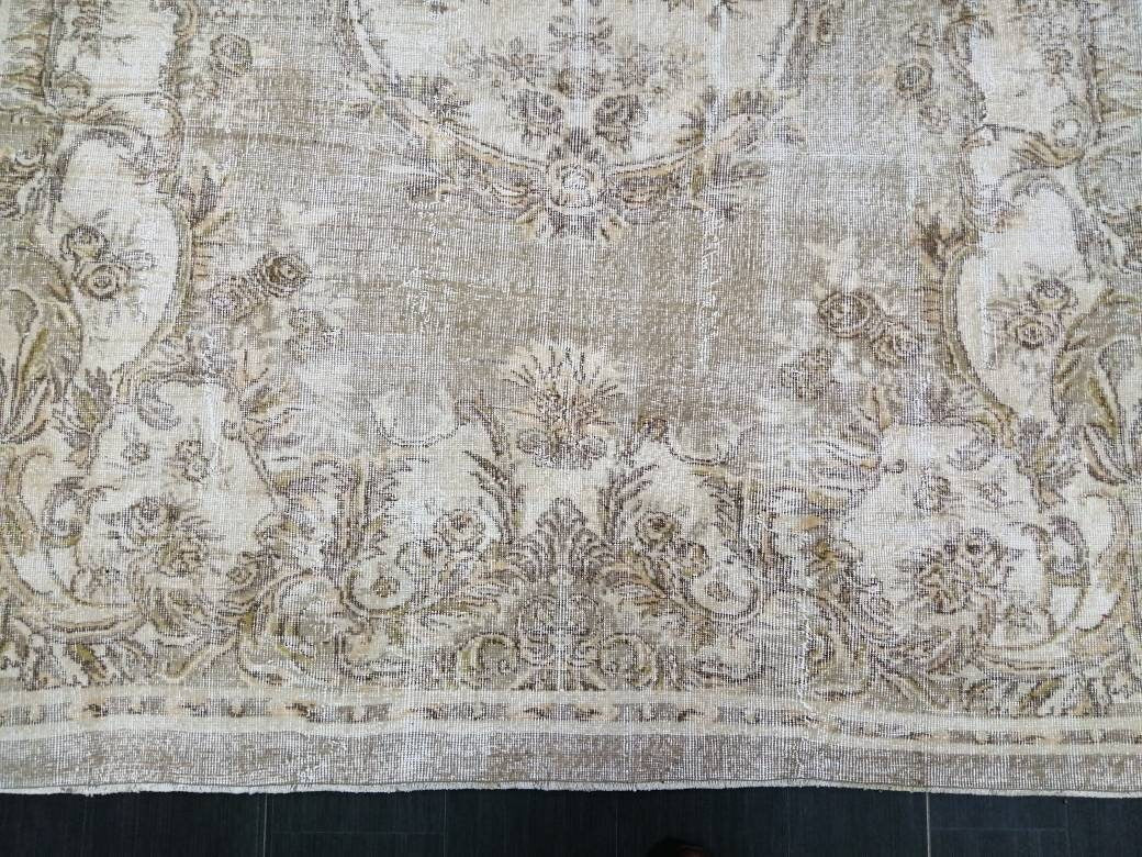 Muted Vintage RUG 6.8 x 9.8 TURKISH Rug Distressed Vintage Rug Wool Oushak Rug Large Hand Made Rugs Vintage Turkish Rug 7x10