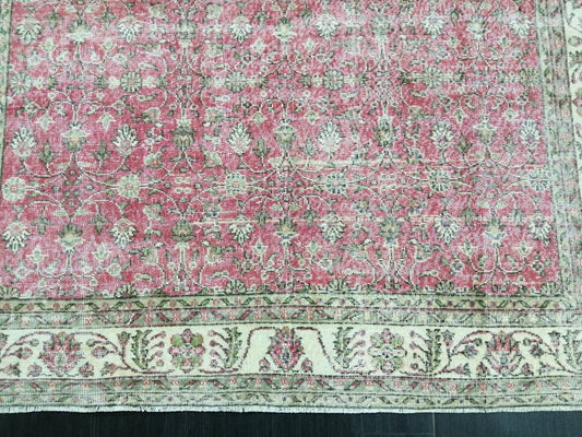Vintage RUG 7.4 x 10.4 Vintage TURKISH Rug Persian Vintage Rug Floral Oushak Rug Large Hand Made Rugs Vintage Turkish Pink Rug 7x10