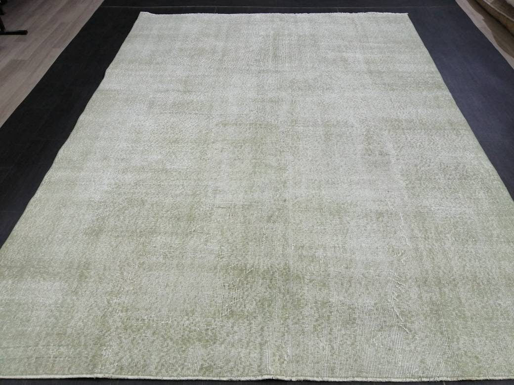 6.6 x 9 Variegated Moss Green Rug, Hand Made Rug, Oushak Rug, Distressed Rug,Oriental Rug , Turkish Rug, Farmhouse Rug, Vintage Rug