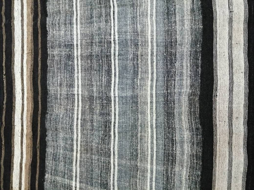 8 x 12.2 Neutral Turkish Flat woven Rug, No Dye Flatweave Carpet , Stripped Flatweaving, Rustic Rug, Farmhouse Rug, Dark Oushak 8x12 rug