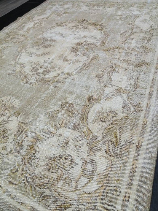 Muted Vintage RUG 6.8 x 9.8 TURKISH Rug Distressed Vintage Rug Wool Oushak Rug Large Hand Made Rugs Vintage Turkish Rug 7x10