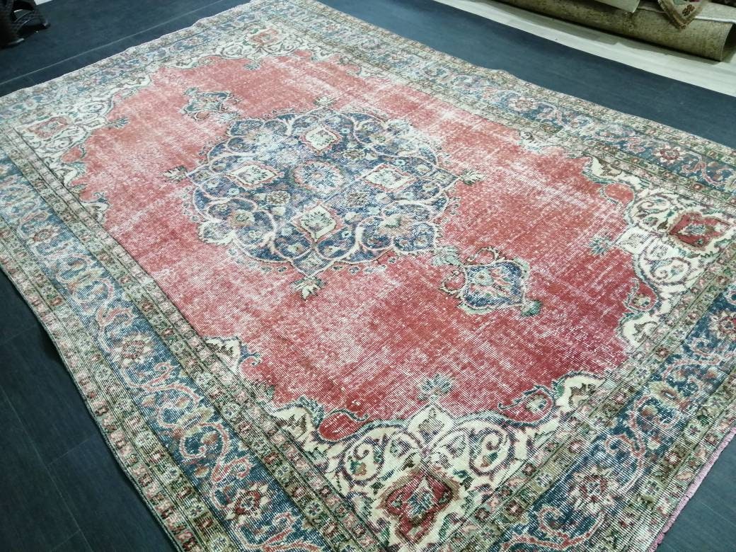 Vintage rug, Persian Rug, Antique 7 x 10. 3ft. Rug, turkish Rug, Pink Oushak rug, Ethnic Rug, Traditional Rug, wool Rug,Handmade Rug