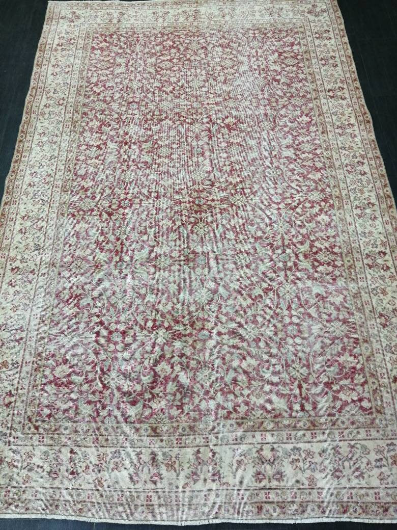Vintage Turkish Rug 6.6 x 10. 3 Muted Oushak Rug Muted Vintage Rug Wool Oushak Rug Hand Made Rugs Vintage 7x10 Turkish Rug