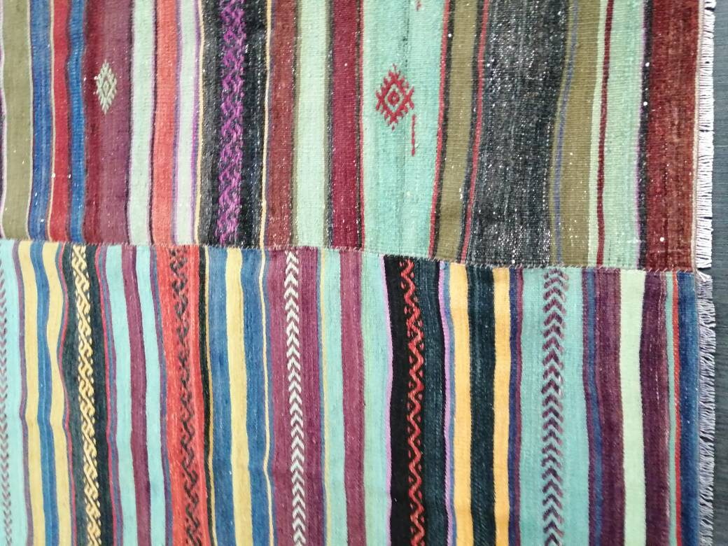 8.4 x 10 Oriental Vintage Flat woven Rug, Flatweave Carpet , Stripped Flatweaving, Boho Rug, Farmhouse Rug, Turkish Kilim Rug